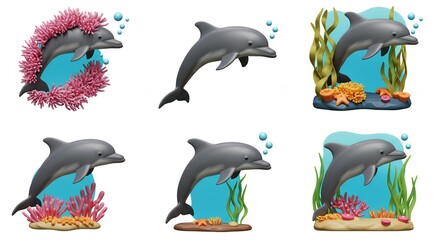 Dolphin illustrations in aquatic environments