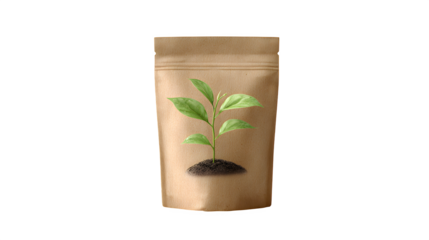 Seedling in Kraft Paper Pouch, isolated on transparent background