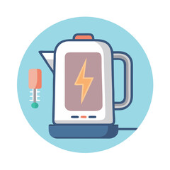 Electric Kettle Appliance Icon Vector - Hot Water Boiler with Energy Symbol