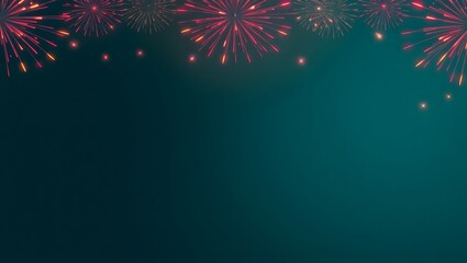 Premium dark teal background with red and golden fireworks glowing in top border, smooth copy space
