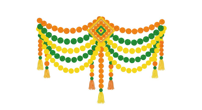 Vibrant traditional toran decoration with tassels and colorful beads garland