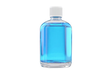 Clear bottle with blue liquid isolated on transparent background