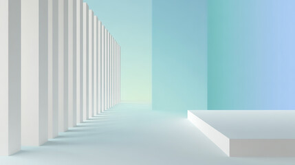 Fototapeta premium Minimalist Interior Space with White Columns and Light Blue Wall for Modern Aesthetic