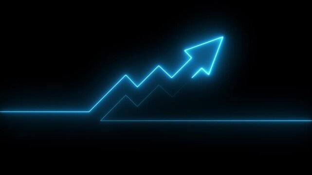 Abstract glowing neon business graph growth arrow up arrow. graph neon share market appropriate business growth arrow concept. Market Recovery Concept. Successful growth trend