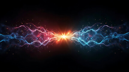 Dynamic wave collision with brilliant light source representing power energy concept