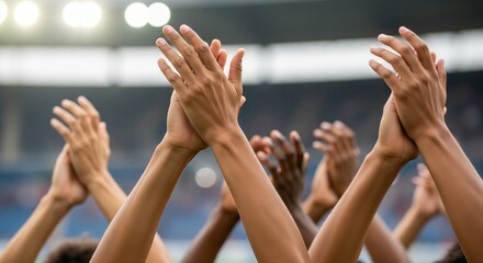 Unified Energy: Close-Up of Diverse Hands Clapping Rhythmically at Live Sports Event