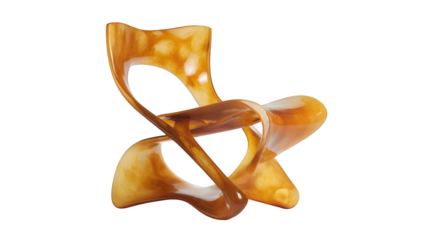 A sculptural resin dining chair with ergonomic curves, molded in a translucent amber hue, combining comfort 