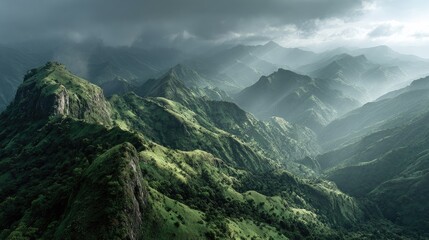 Obraz premium Lush green mountain range under a dramatic sky