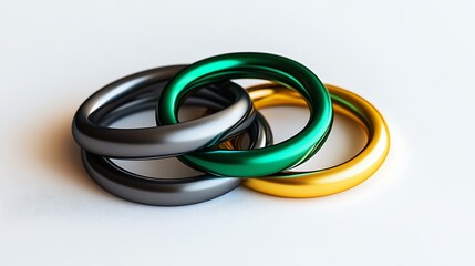 Interlocking rings, colorful, metallic