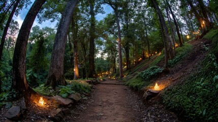 Candlelit pumpkin path for Halloween
