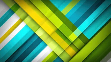 Obraz premium Vibrant abstract background with layered diagonal geometric stripes in green, blue, and yellow tones, symbolizing energy, modernity, and creativity
