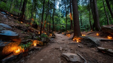 Candlelit pumpkin path for Halloween