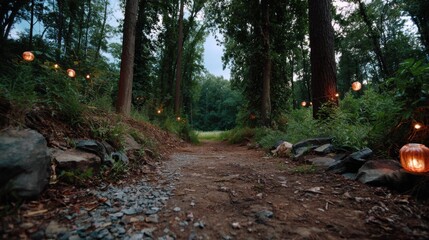 Candlelit pumpkin path for Halloween