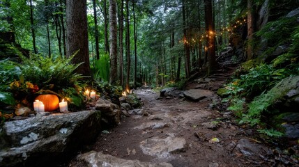 Candlelit pumpkin path for Halloween