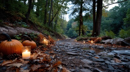 Candlelit pumpkin path for Halloween