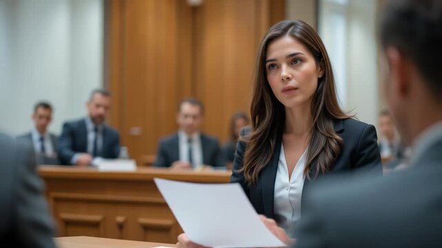 Lawyer giving Testimony in Courtroom, with Jurors present, Business Meeting