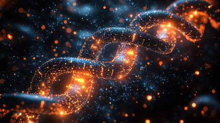 A mesmerizing helix of digital nodes, each pulsating with a vibrant glow, symbolizes the groundbreaking advancements of modern biotechnology, the intricate dance where biology and cutting-edge 