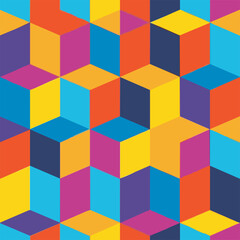 Obraz premium A vibrant geometric pattern of colorful isometric cubes creating a seamless 3D illusion.