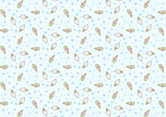 手描き風アイスクリームのシームレスパターン｜かわいい夏のスイーツ背景素材