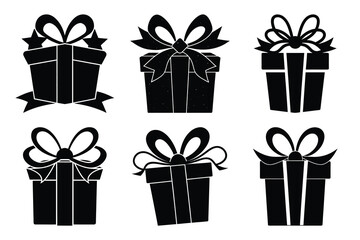 gift with ribbon vector art icon set