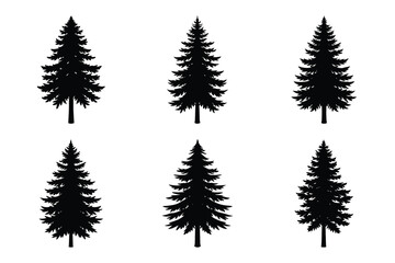 Obraz premium pine tree silhouette vector art icon set