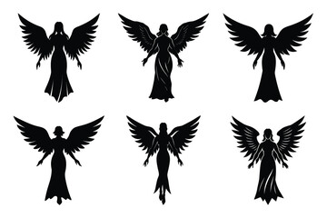 angel silhouette vector art icon set