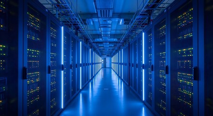 Fototapeta premium Server room lit by blue light