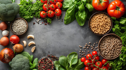 Healthy meal prep flatlay with fresh veggies and clean ingredients