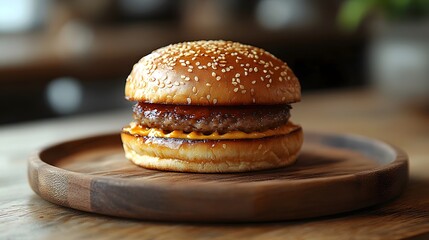 Miniature burger slider on a wooden plate