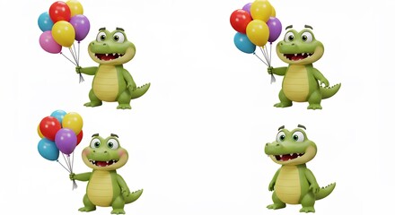 Obraz premium Cartoon crocodiles holding balloons