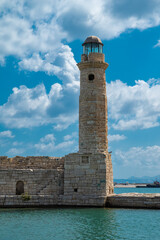 The old Venetian lighthouse in the harbor of Rethymno, Crete, Greece