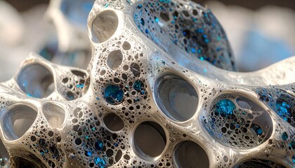 Nickel Foam Microstructure with Blue Crystal Inclusions — Macro