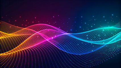 Dynamic abstract digital waves flowing with vibrant colors and particles, modern design.