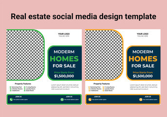Modern real estate home sale social media post template bundle design and square advertising web banner template design