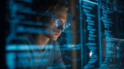 Programmer coding software developer it engineer cybersecurity data analysis tech professional working on code