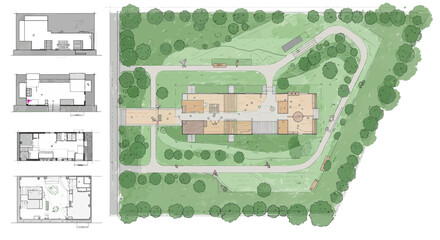 Architectural design: Detailed site plan featuring a residential building within nature