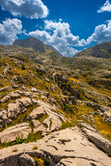 Summer landscape of the Accursed Mountains near the Mt. Zla Kolata, Prokletije National Park, Montenegro.