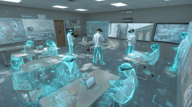 Virtual reality classroom vr education metaverse learning future technology students teacher innovative class