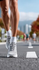 Closeup of Marathon Runner's Legs on City Street