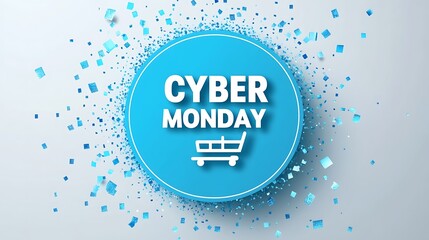 Blue circle, Cyber Monday sale, shopping cart