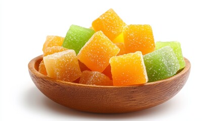 Healthy fresh fruit salad with colorful cubes on plate