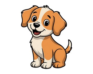 Cute cartoon puppy dog sitting and smiling happily