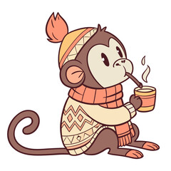 An adorable Howler Monkey with a Happy vibe, holding a paintbrush, and a Warm Cozy Christmas theme – SVG style