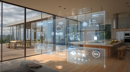 Smart home automation system futuristic interface modern house technology iot control panel digital display