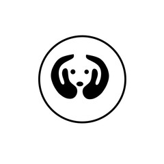 Minimalist dog face silhouette inside a circle in black and white. Ideal for pet care, veterinary logos, animal services, branding, icons, and modern design projects.