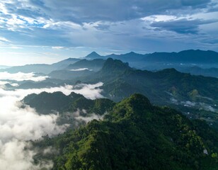 Aerial View of Misty Green Mountains &ndash; AI Generated Nature Landscape Art