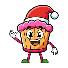 retro mascot  cartoon Christmas  cupcake on Santa hat 