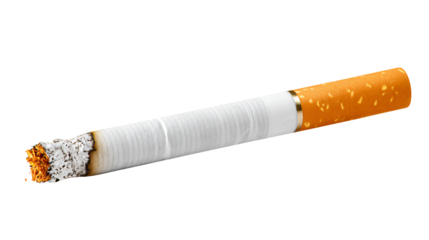 Burning cigarette with glowing ember and white filter
