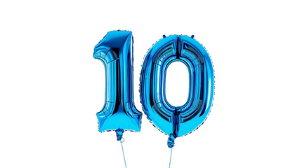 Bright blue number 10 balloons floating gracefully celebrating a birthday or anniversary event in style