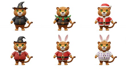 Cartoon lion cubs in festive costumes